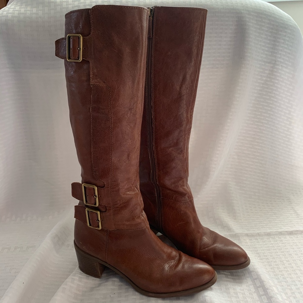 Franco Sarto Brown Leather Riding Boots Buckle 7